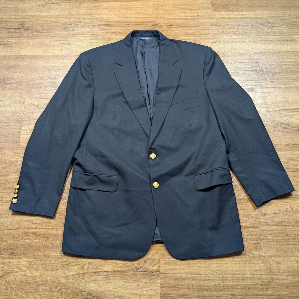 Brooks Brothers 1818 Madison Loro Piana Wool Blazer 43R Navy Blue Gold Buttons